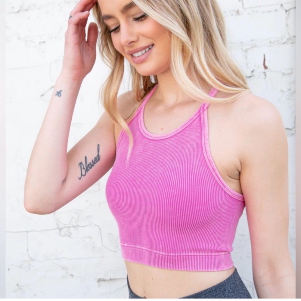 Pink Ribbed Crop Top